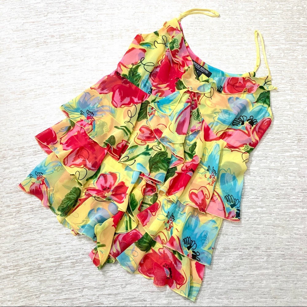 Bisou Bisou Michele Bohbot ruffled floral Top